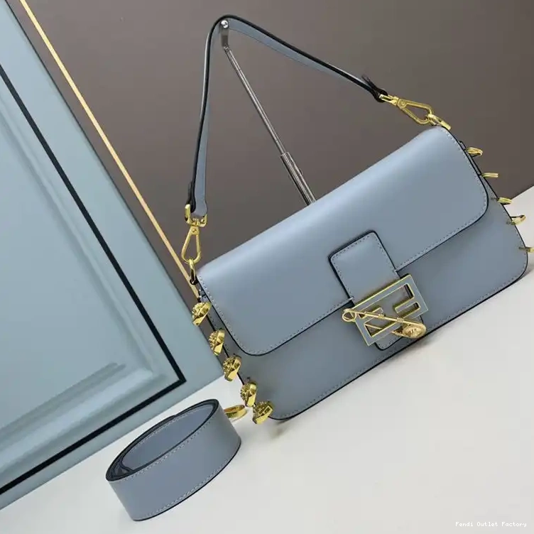Affordable HOT Pin with Fendi Fendace Blue Baguette Bag Medium Calf In Sky Brooches Leather 0619